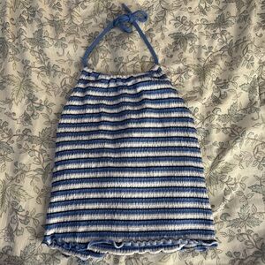 Vintage Small Striped High Neck Tie Halter Top